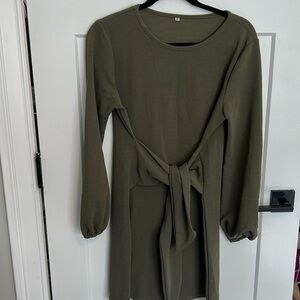 Army green long sleeve dress.